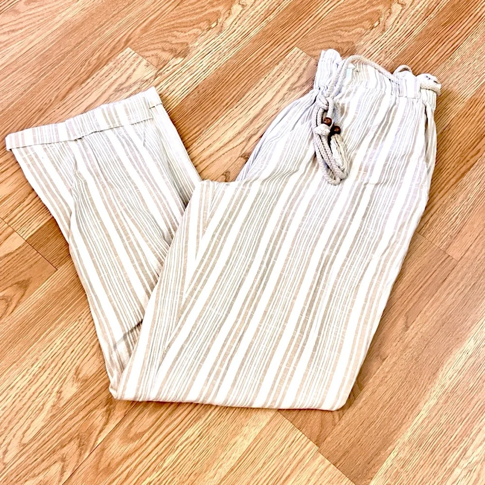 Deja Bleu,Linen Blend Striped Drawstring Pants Coastal Resort Beach Chic Size M - Picture 8 of 8